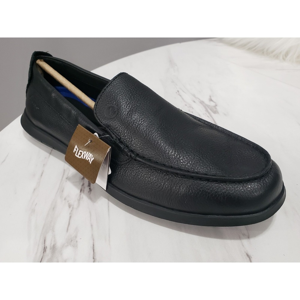 NEW NO BOX SZ 9.5 CLARKS Men's Flexway Step Black Leather Shoes SLIP ON loafers